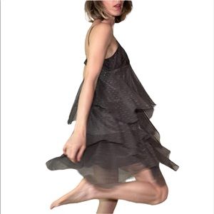 Free People Grey Tiered Golden Polka Dot Dress